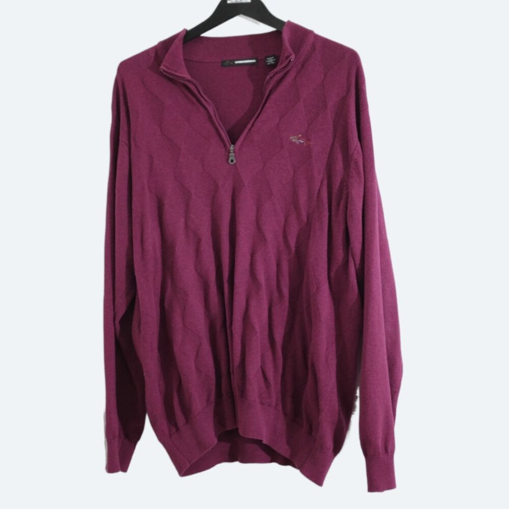 Greg Norman burgundy Quarter Zip Cotton Golf Pullover Textured Weave size XL